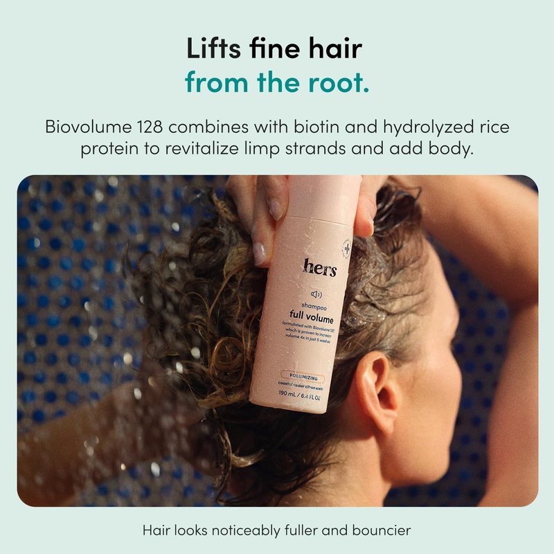 hers Full Volume Shampoo - Rice Protein & Biotin Formula - Fine Hair & Root Lift Daily Shampoo - Volumizing Hair Care - Coastal Cedar Citron Scent - 6.4 Fl Oz, 2 Pack