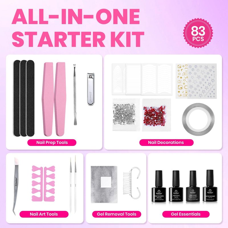 Beetles Gel Nail Polish Kit with U V Light, 55 Colors Gel Polish 81 Pcs Nail Stuff Kit for All Seasons with Base and Matte&Glossy Top Coat Color Enchantment Plus Soak Off Gifts for Women