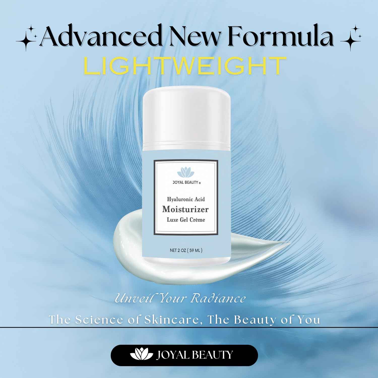JOYAL BEAUTY Hyaluronic Acid Moisturizer Gel Cream. All-In-One Anti-Aging Face Eye Cream Infused with Peptides, Vitamins B C E Tightens and lifts sagging skin on face, eyes, and neck.
