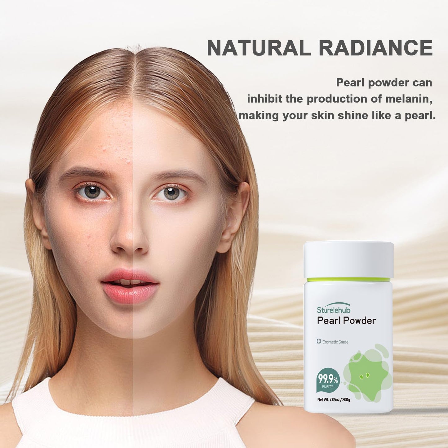 Sturelehub Pearl Powder Organic, for Face, 7.05OZ / 200g 99.9% Purity, Cosmetic Grade, for DIY Mask, Cream And Lotion, Organic Pearl Powder For Homemade Cosmetics