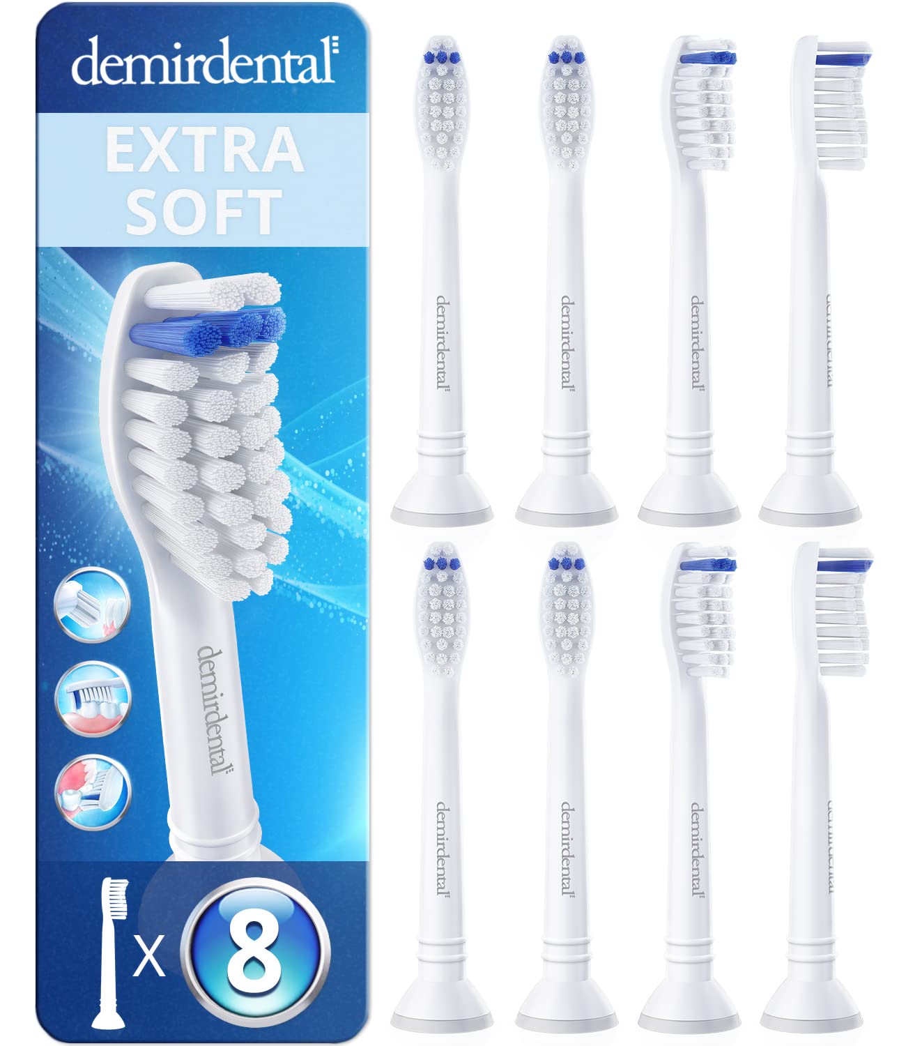 Toothbrush Heads Sensitive Compatible with Philips Sonicare Toothbrush Heads - Soft Replacement Heads for Sensitive Gums and Teeth - Gentle Brush Heads - White