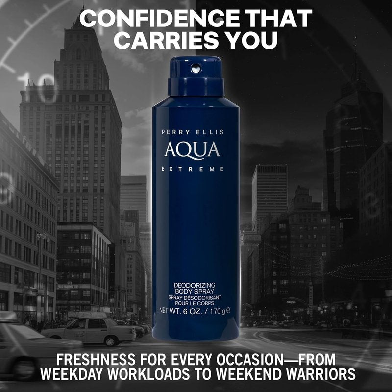 Perry Ellis Aqua Extreme Body Spray for Men - Fresh Wood & Spice Cologne Mist | 6 oz