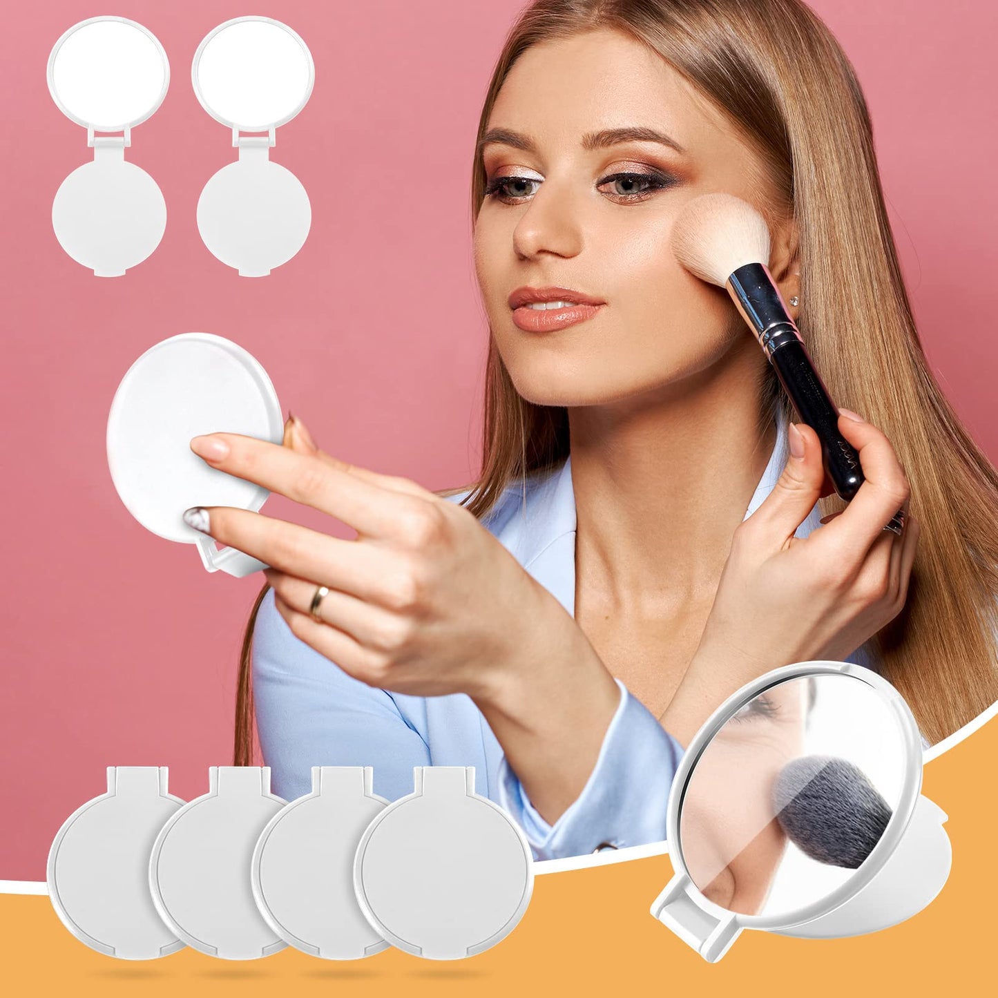 Yalikop 72 Pcs Compact Mirror Bulk Portable Round Makeup Mirror Mini Foldable Pocket for Purse Women Girls Party Favors Travel Daily Use (White)