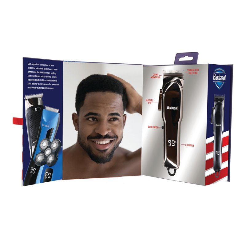 Barbasol Rechargeable Hair Clippers, Professional & Home Haircut Clippers for Men, Rust-Free Low-Heat Ceramic Blades, 6 Clipper Guard Combs, Adjustable Taper, LCD Display, Black