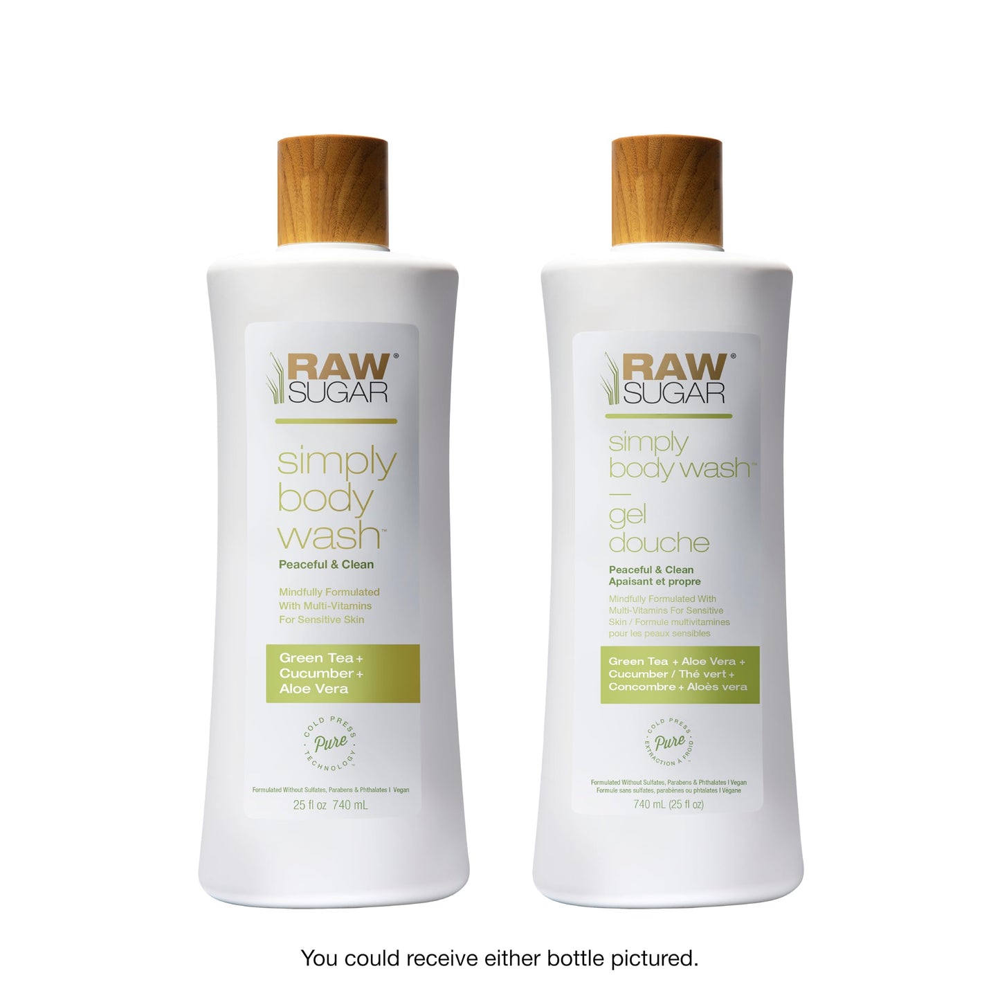 RAW SUGAR Sensitive Skin Simply Body Wash - Green Tea + Cucumber + Aloe Vera, Moisturizing & Brightening Bath & Shower Gel, Sulfate-Free, Paraben-Free & Vegan (Pack of 3)
