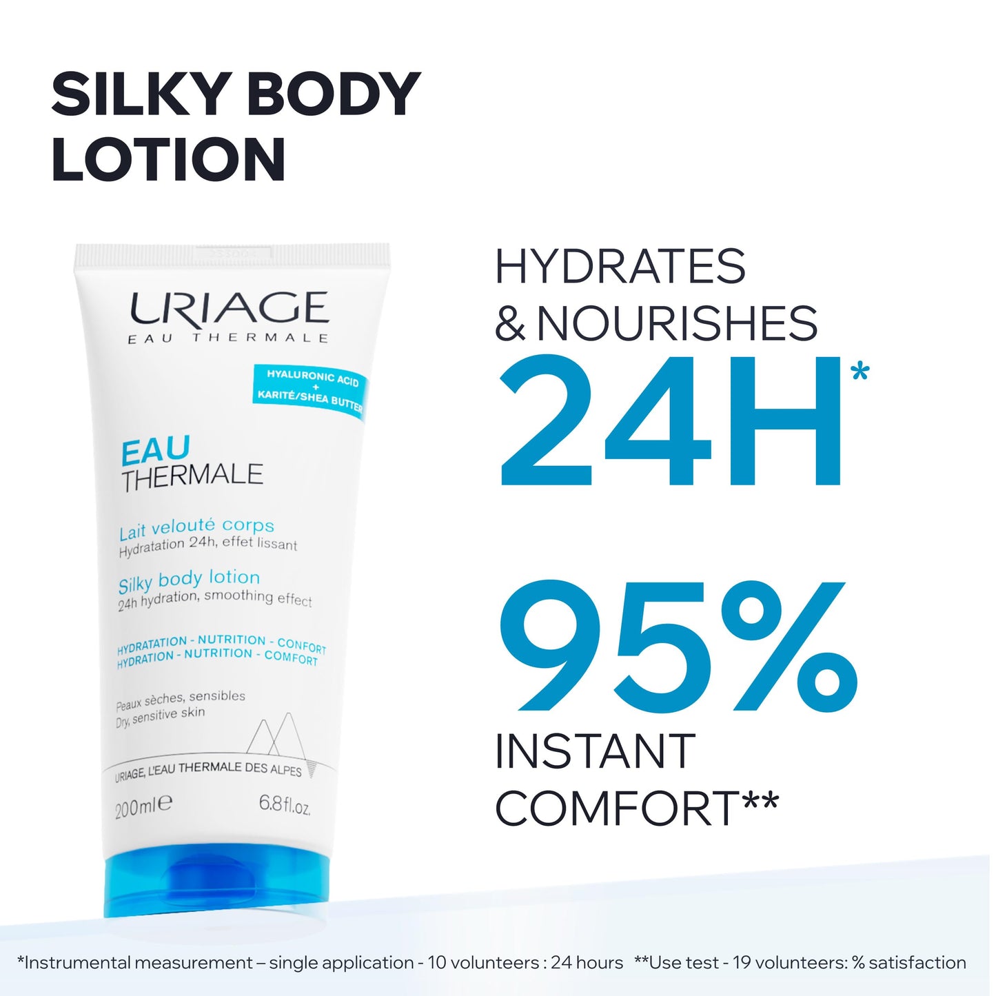 Uriage Eau Thermale Moisturizing Body Lotion With Shea Butter + Hyaluronic Acid, Hydration For 24 Hours, Light Silky Body Moisturizer, Lovely Floral Scent
