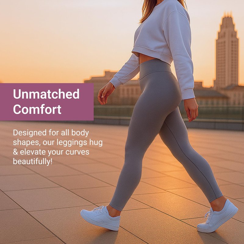 SATINA Womens High Waisted Leggings - Leggings for Regular and Plus Size Women, 3 Inch Waistband, Lilac Gray, One Size