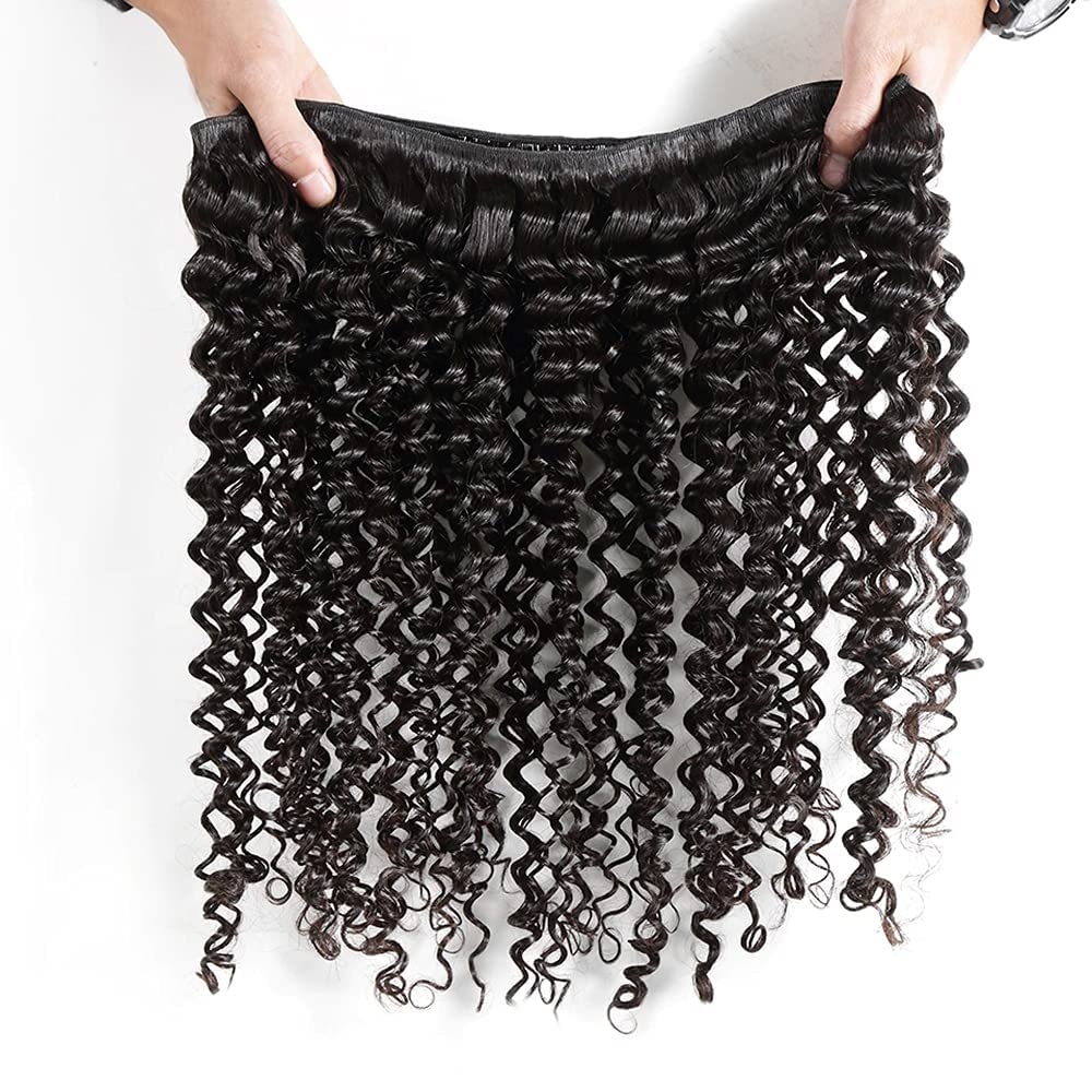 Cklikeb Human Hair Bundles Natural Color Jerry Curly Bundles Human Hair Unprocessed Brazilian Virgin 16 18 20 Inch 3 Bundles Quick Weave Human Hair Extensions 300g (1B Jerry Curly, 16 18 20)