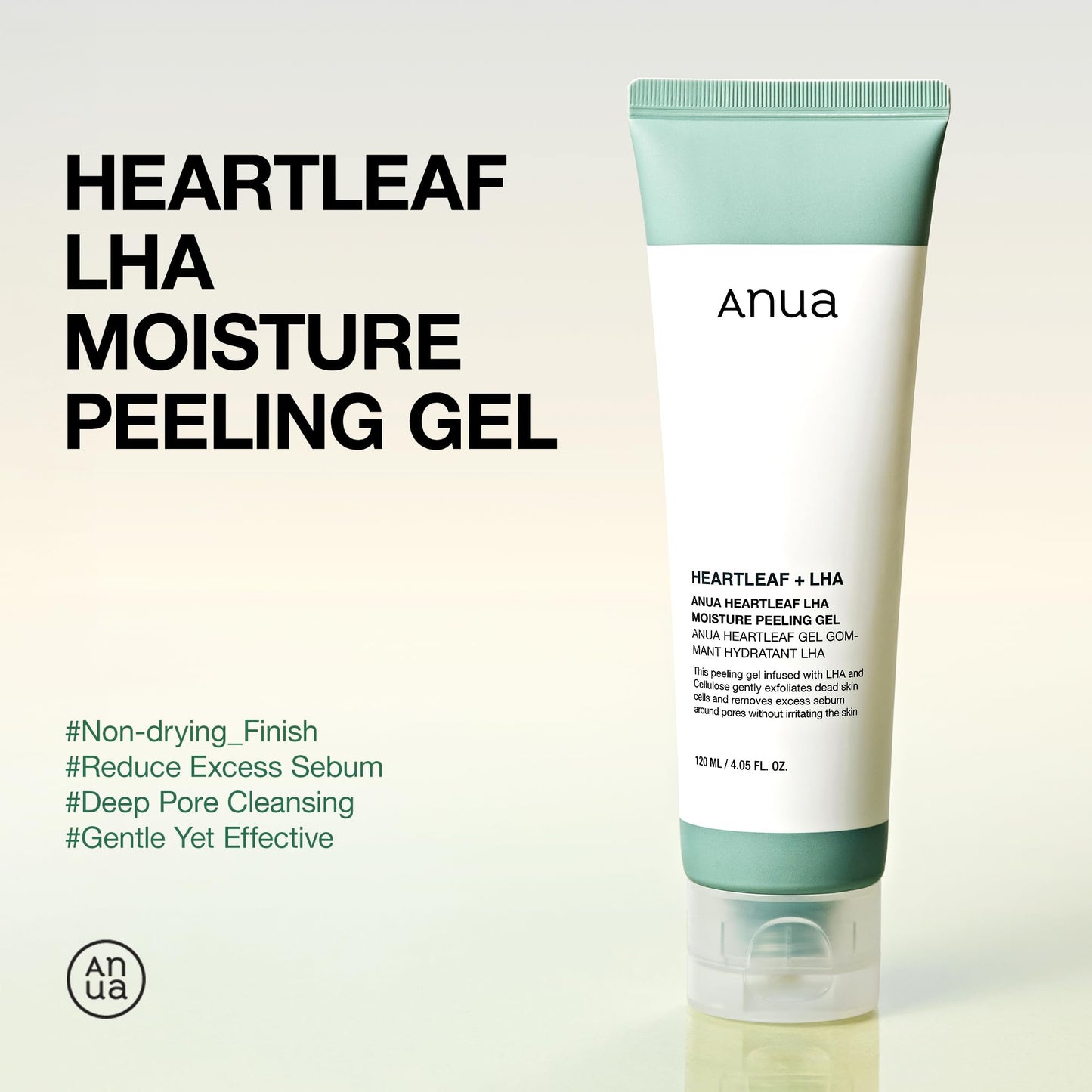 Anua Heartleaf LHA Moisture Peeling Gel, Gentle Exfoliation, Hydrating Facial Peel, Pore Care, Dead Skin Removal, Natural Cellulose, Soothing & Exfoliating for Normal Skin, Korean Skincare, 4.05 fl oz