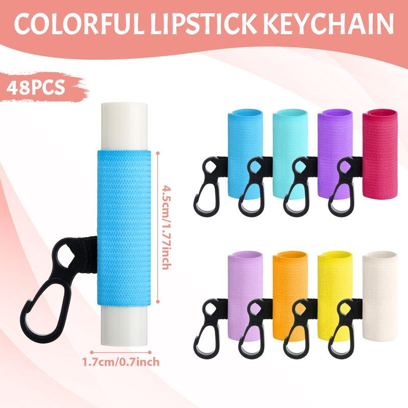 SmoothNovelty 48 Pack Team Gift for Women Lip Balm Holder Keychain Bulk Clip on Lipstick Holder Colorful Lipbalm Lip Gloss Keychain Sleeve Elastic Lipstick Sleeve Clip for Office Travel