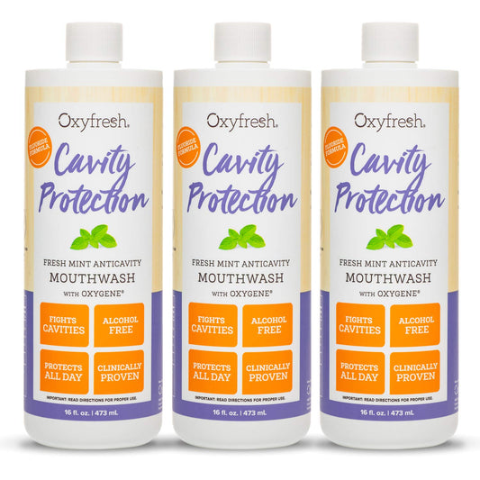 Oxyfresh Cavity Protection Fluoride Mouthwash – Anticavity Mouthwash for Sensitive Teeth, Non - Staining, Alcohol Free, Lasting Fresh Breath - 16 fl Oz (Pack of 3)