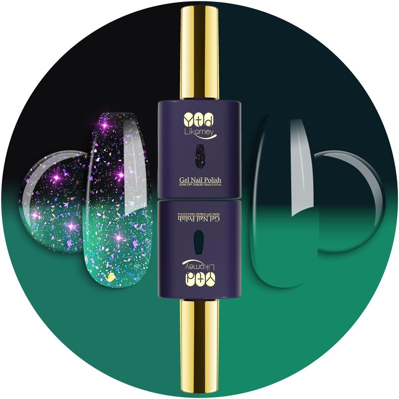 YTD Likomey Color Changing Gel Nail Polish Set,Summer 8 Colors Shimmer Brocade Glitter Mood Temperature Change Colors Kit,Black Green Red Blue Purple UV Thermal Manicure Color Gel,7.5ml
