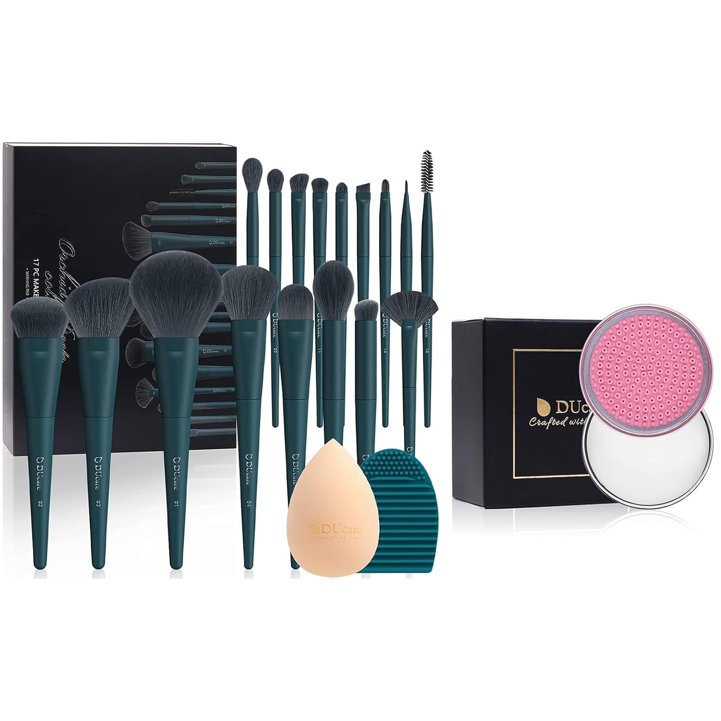 DUcare Makeup Brushes Set - 17 Pcs with Cleaning Mat, Sponge & Cleaner | Professional Quality Tools