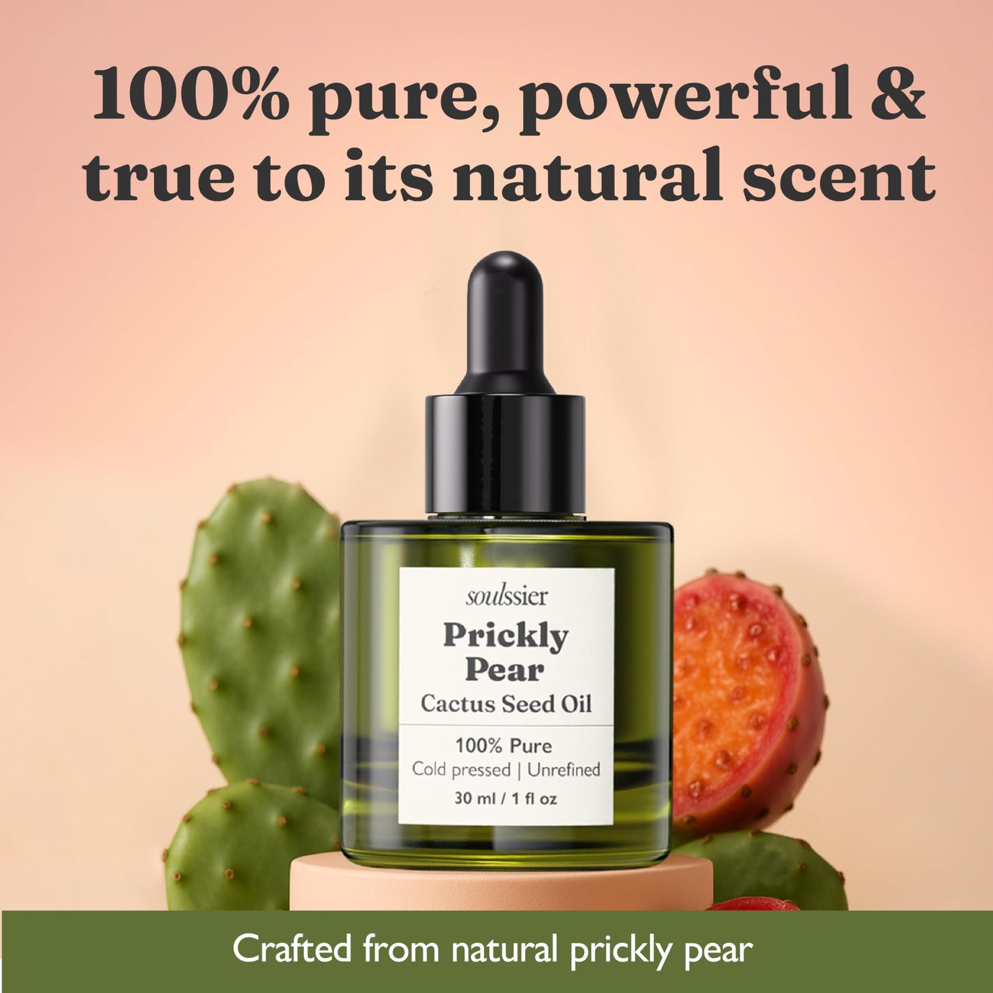 Soulssier Prickly Pear Seed Oil – 100% Pure, Fragrance-Free, Extra Virgin, Cold Pressed & Unrefined | Face Oil for Skin, Hair & Nails | Dry, Sensitive & Mature Skin Deeply Hydrating | 1 oz
