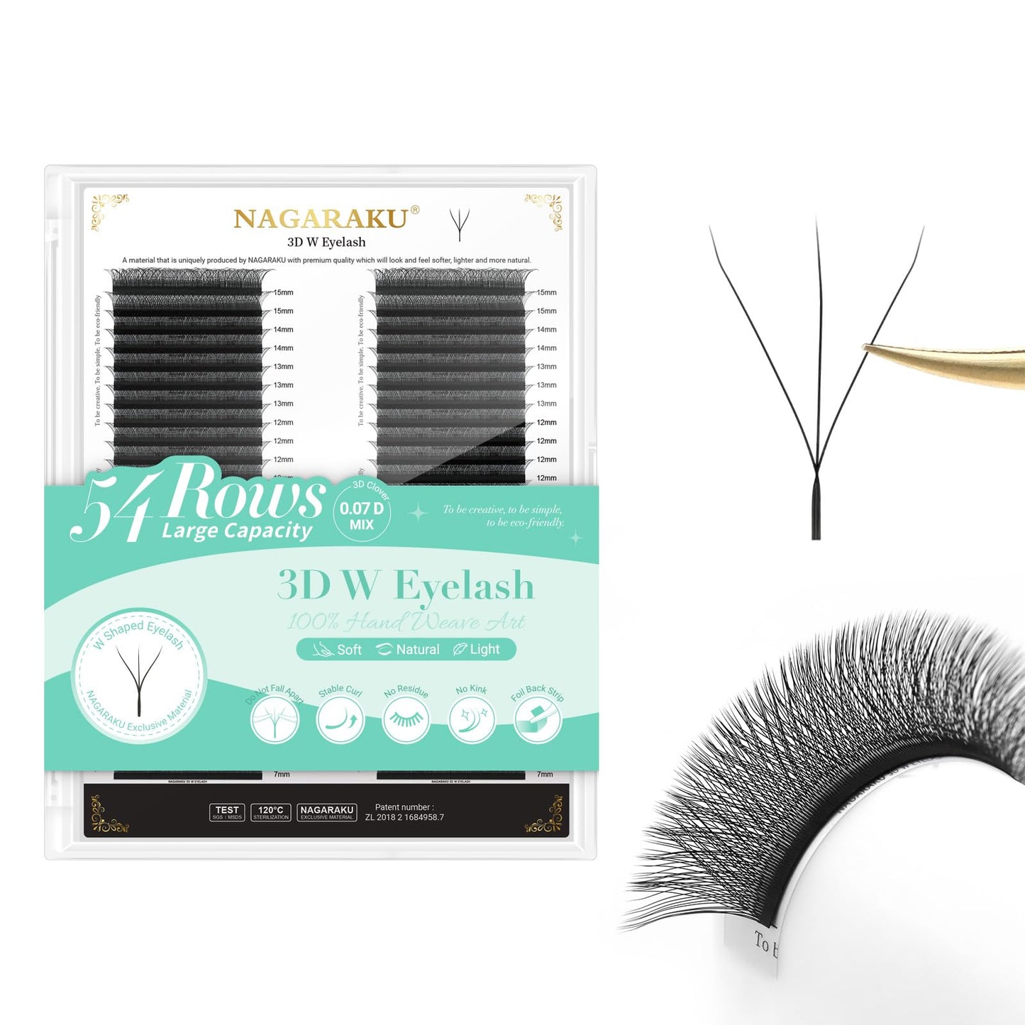 NAGARAKU W Eyelash Extensions High Capacity 54 Rows 3D Volume Premade Fan 0.07mm D Curl 7-15mm Mix Matte Black Easy Fanning yy Eye Lashes Handwoven W Shaped Wispy Cluster Professional Lash Supplies
