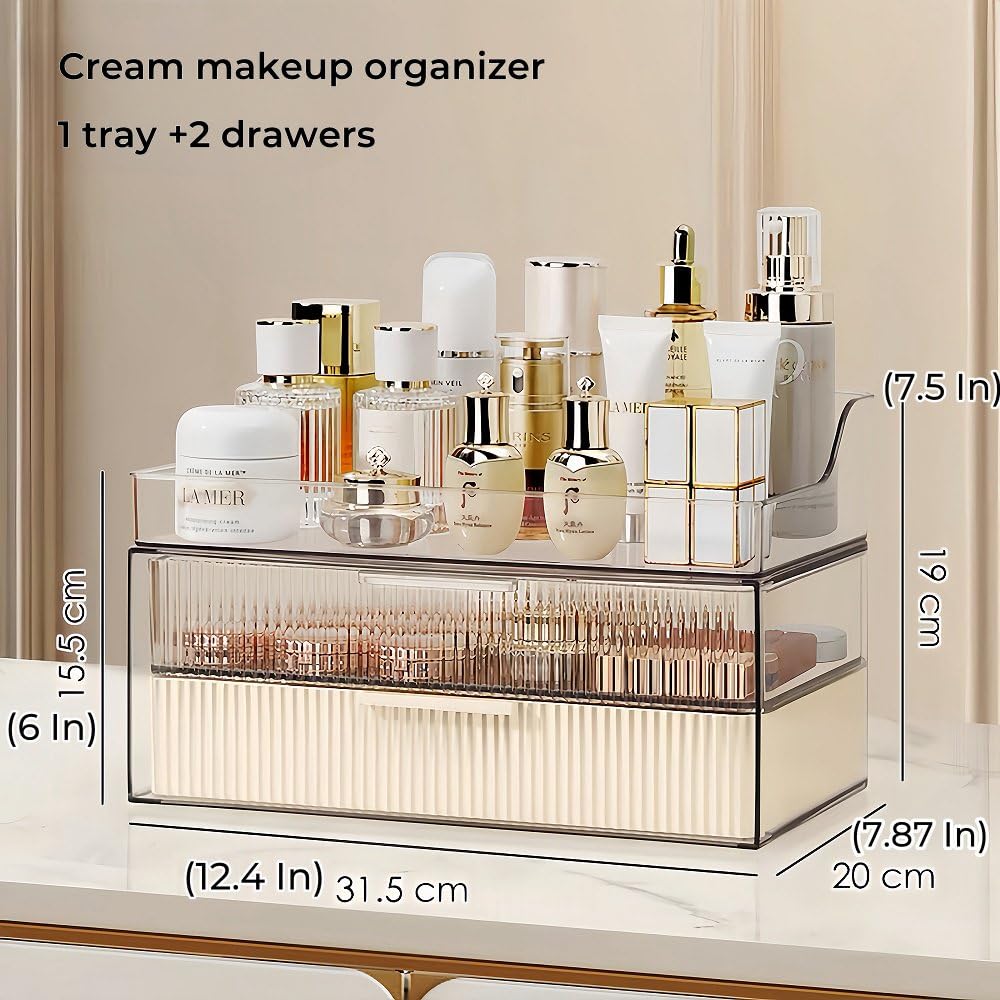 PLINJOY Makeup Organizer Countertop Large Cosmetic Display Cases Cosmetic Organizer Skin care Organizer, 2 Drawers