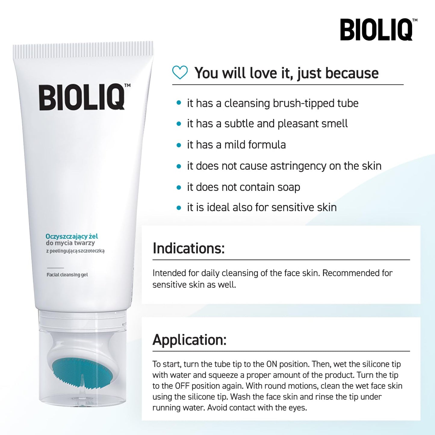 Bioliq - Clean Facial Cleansing Gel with Babassu Oil - Gentle Exfoliating Formula for Sensitive Skin, Soap-Free, Refreshing and Hydrating - 125ml