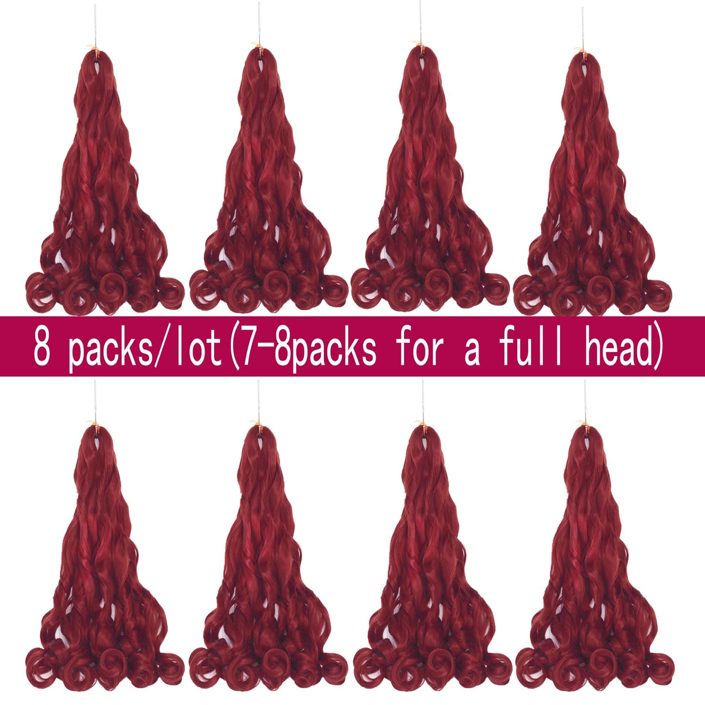 8 Packs French Braiding Hair - 24 Inch Loose Wave Spiral Crochet Hair for Black Women - Pre Stretched with Curly Ends (24 Inch, Burgundy)