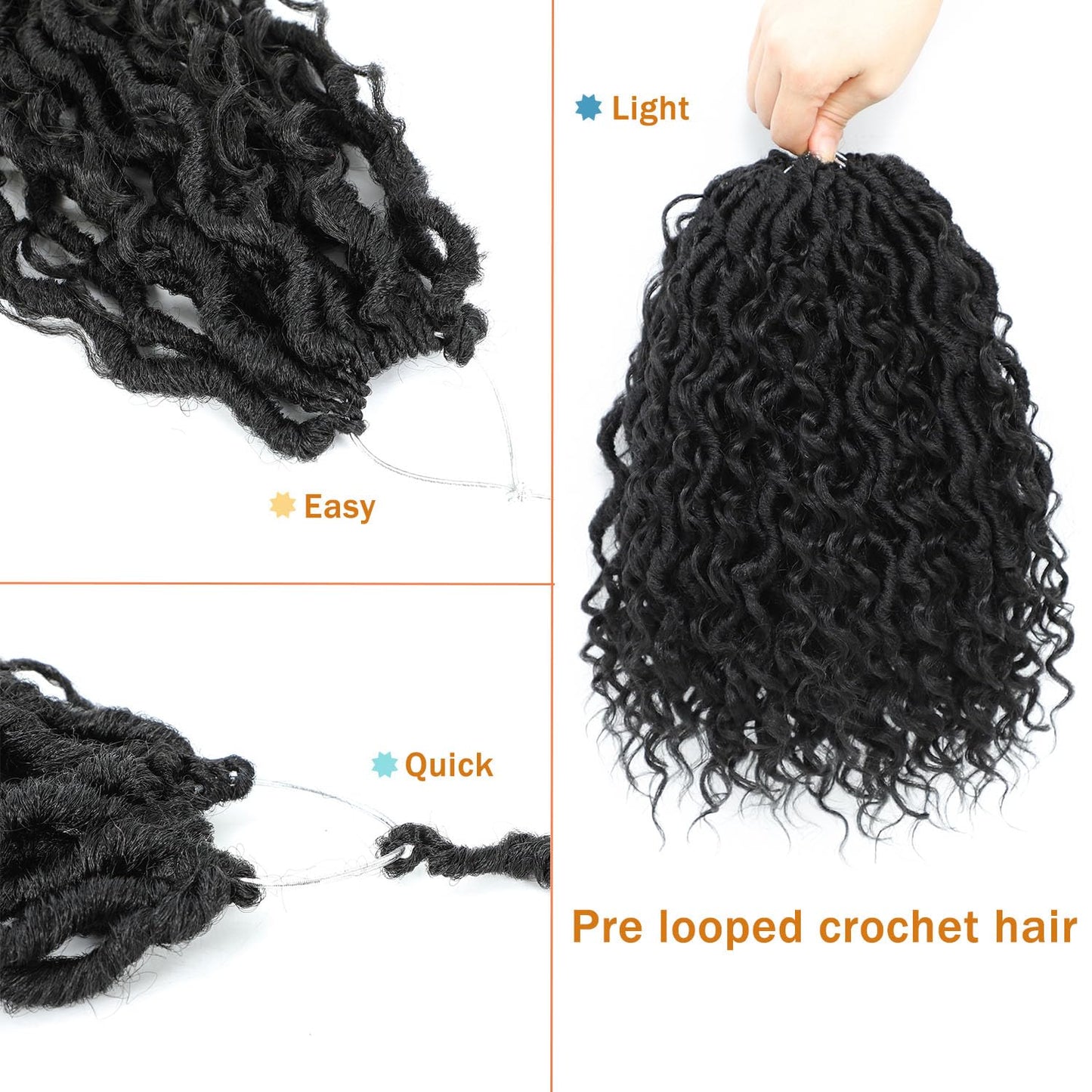 Forevery Goddess Locs Crochet Hair 12 Inch Faux Locs Crochet Hair for Black Women Pre Looped 6 Packs Boho Locs Crochet Hair with Curly Ends 1B