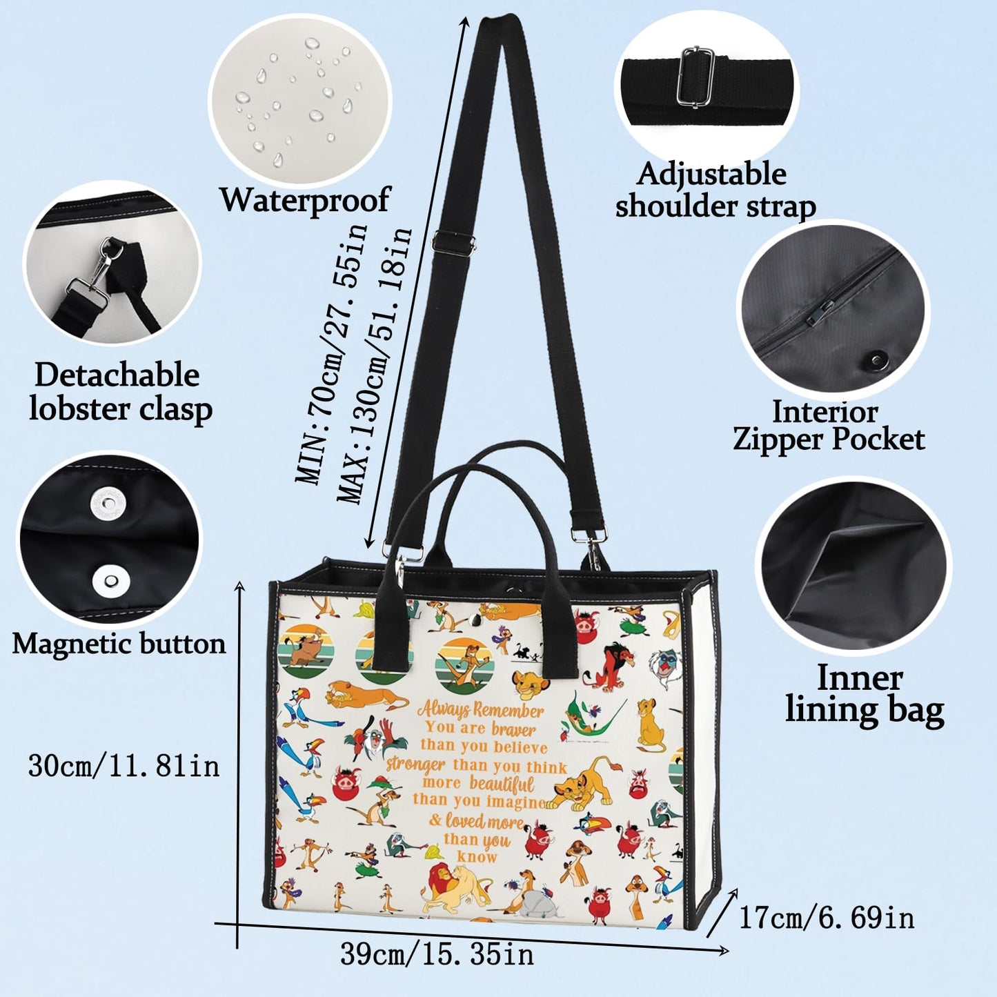 LEVLO Lion Cosmetic Make Up Bag Cartoon Lion Fans Gift You Are Braver Stronger Smarter Than You Think Cartoon Animal Zipper Pouch Bag (Always Lion LT)