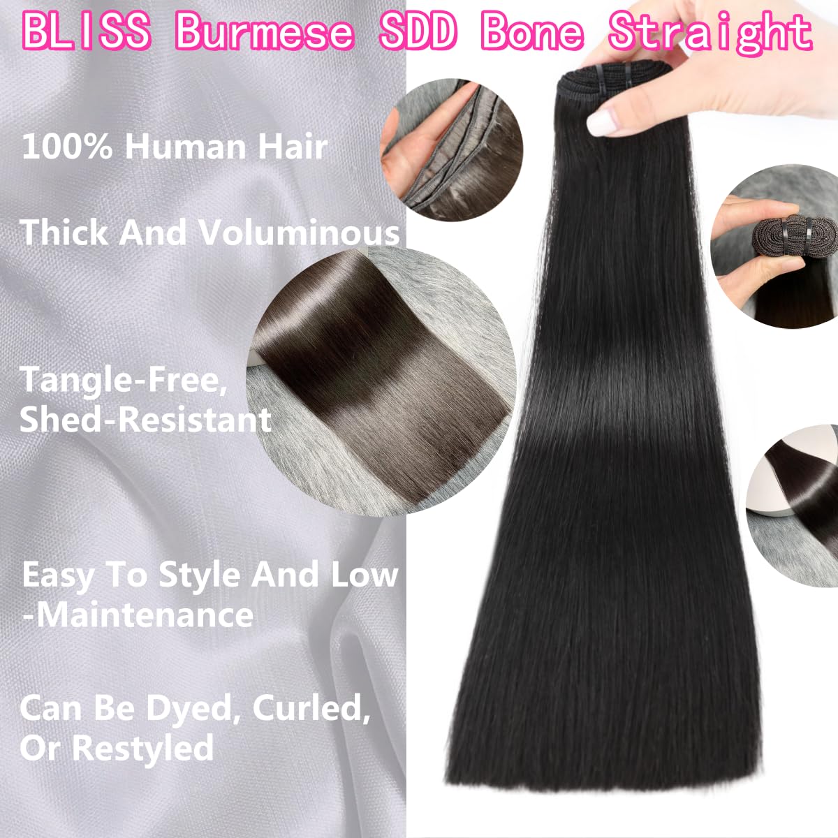 Blisshair Sew In Hair Extensions Real Human Hair 8 Inch Weft Hair Extensions Full Head Double Weft SDD Burmese Bone Straight Hair Single Bundle for Women 100g Natural Color (Straight, 8inch)