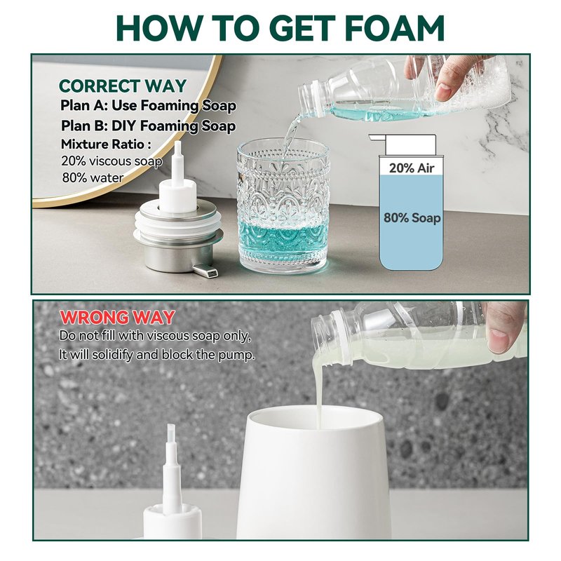 Glass Foaming Soap Dispenser Set - 2 Pack Foam Hand Soap Dispenser for Bathroom, Clear Hand Wash Dispenser Bottle with Matte Silver Pump for Kitchen, 8 Oz Refillable Dish Liquid Foam Dispenser 2 Pcs