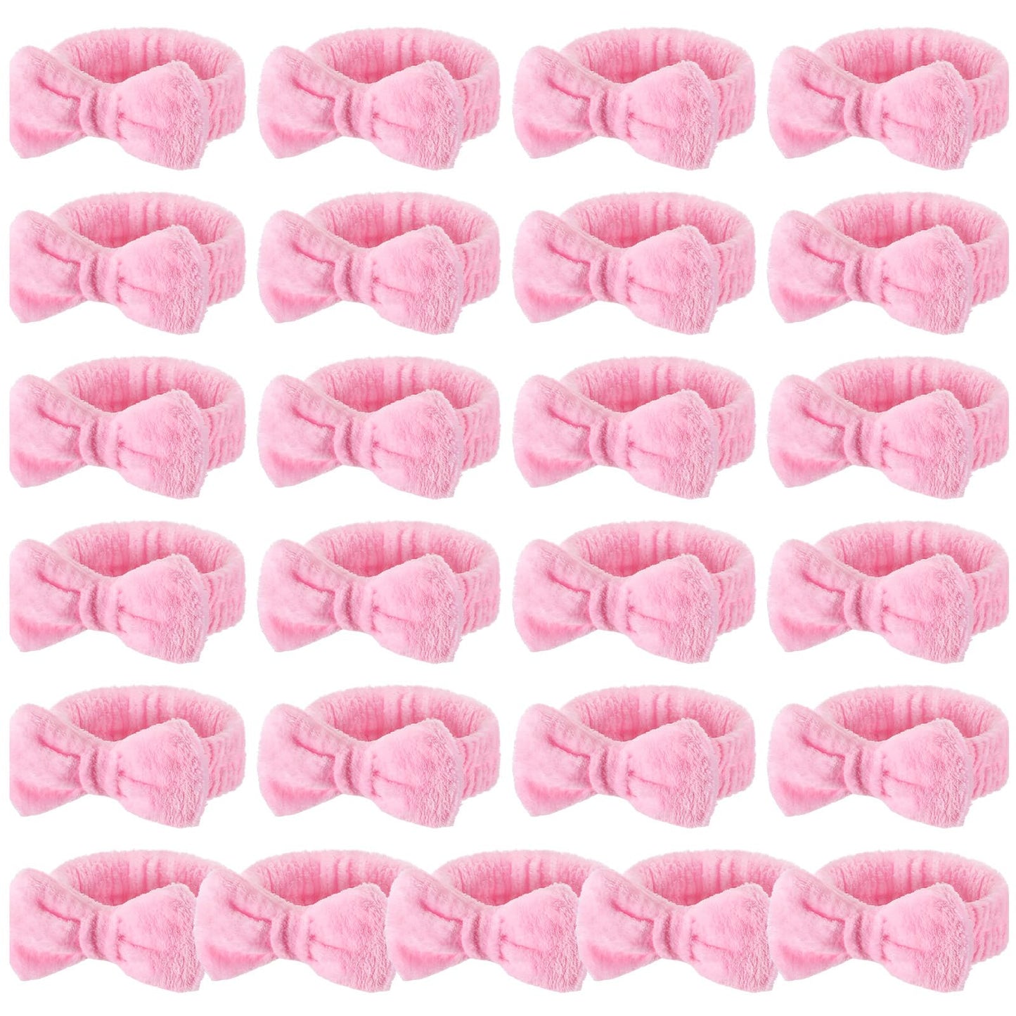 Wavyknot 25 Pcs Pink Spa Headband Bulk Pink Makeup Headbands for Washing Face Cute Bow Hairbands Soft Coral Fleece Hairbands for Women Face Skin Care Makeup Spa Gift Shower Yoga