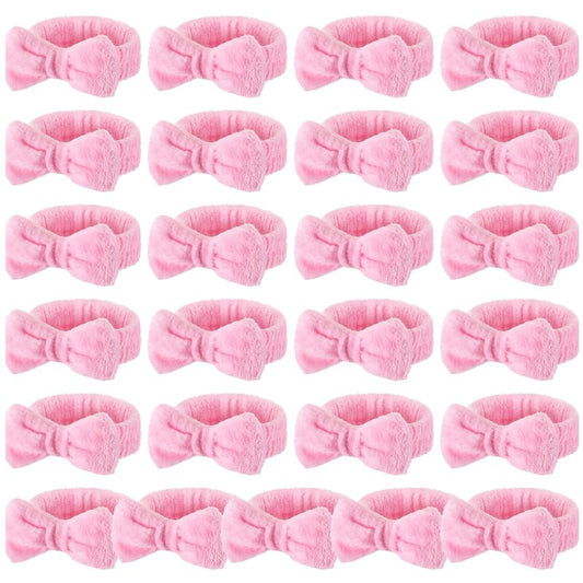 Wavyknot 25 Pcs Pink Spa Headband Bulk Pink Makeup Headbands for Washing Face Cute Bow Hairbands Soft Coral Fleece Hairbands for Women Face Skin Care Makeup Spa Gift Shower Yoga