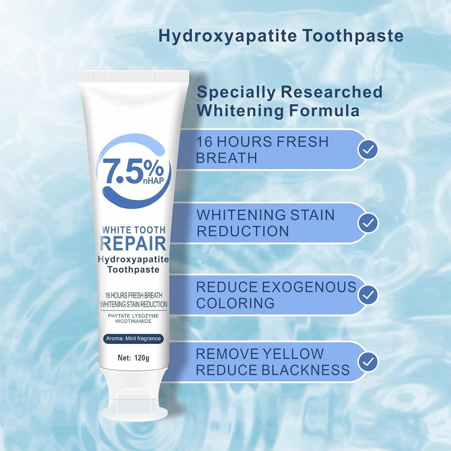 7.5% Hydroxyapatite Toothpastes for Enamel Protection & Tooth Strengthening, 7.5% Nano Hydroxyapatite Toothpaste White Tooth Repair, Fluoride-Free with Gentle Mint, Fresh Breath (4)