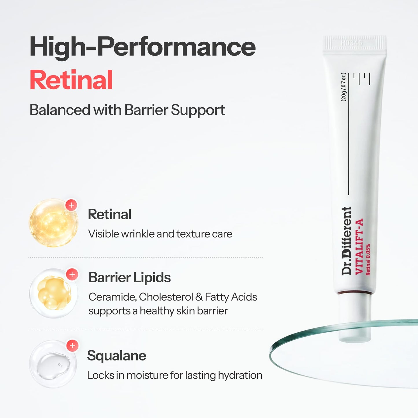 Dr.Different VITALIFT-A Retinal 0.05% - Anti-Aging And Anti-Wrinkle Night Treatment For Lifting And Firming-Face Moisturizer Cream With Vitamin A & Hyaluronic Acid, 0.7oz.