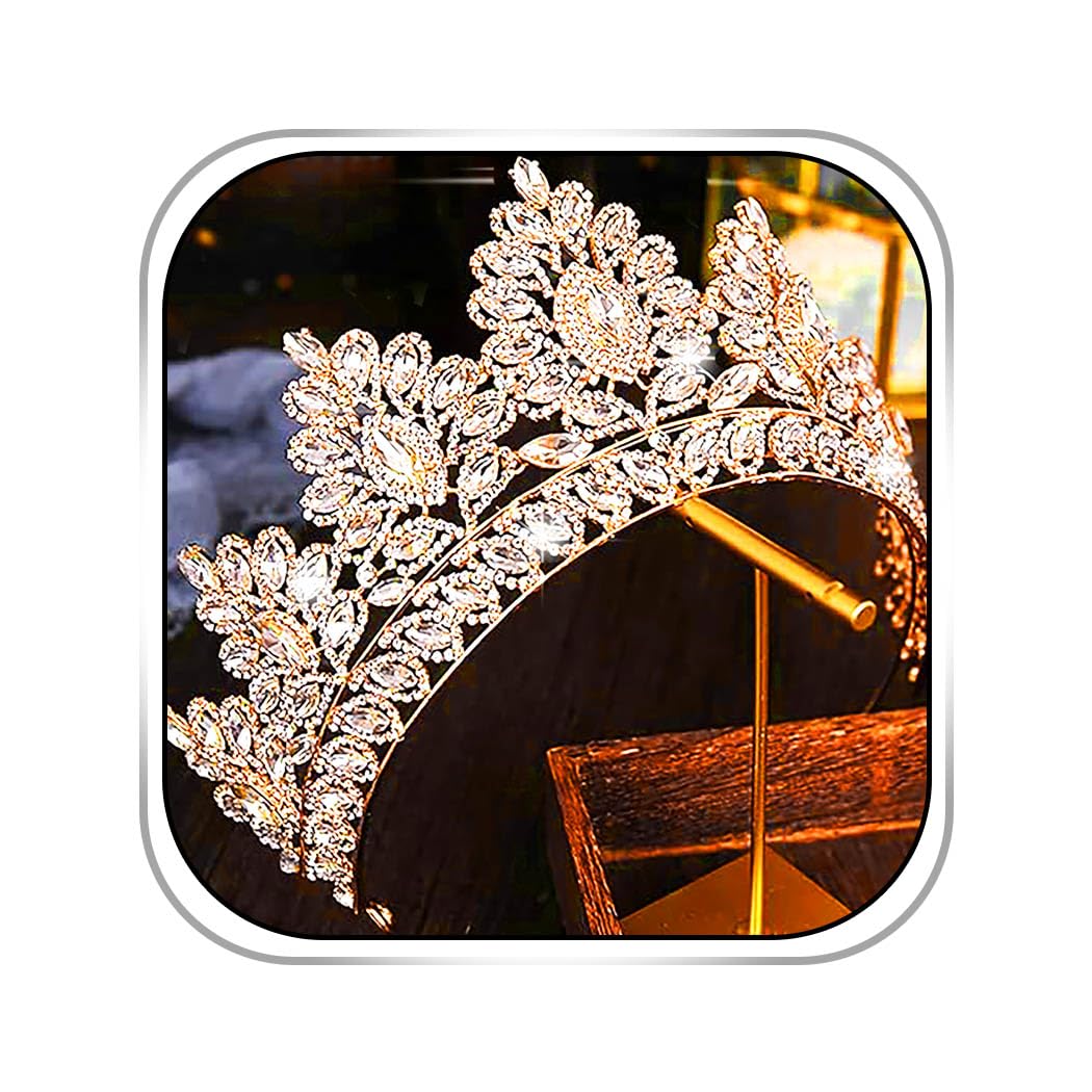 Bmirth Baroque Crown and Tiara Gold Crystal Pearl Bride Wedding Queen Crowns Decorative Princess Tiaras Rhinestone Hair Accessories for Women(L)