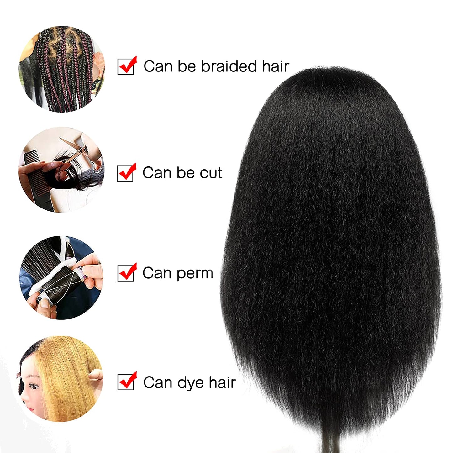 ISHOT Mannequin Head Human Hair,16"100% Real Human Hair,Beauty School Hair Practice Head,Manikin Cosmetology Hairdresser Training Head,Doll Head