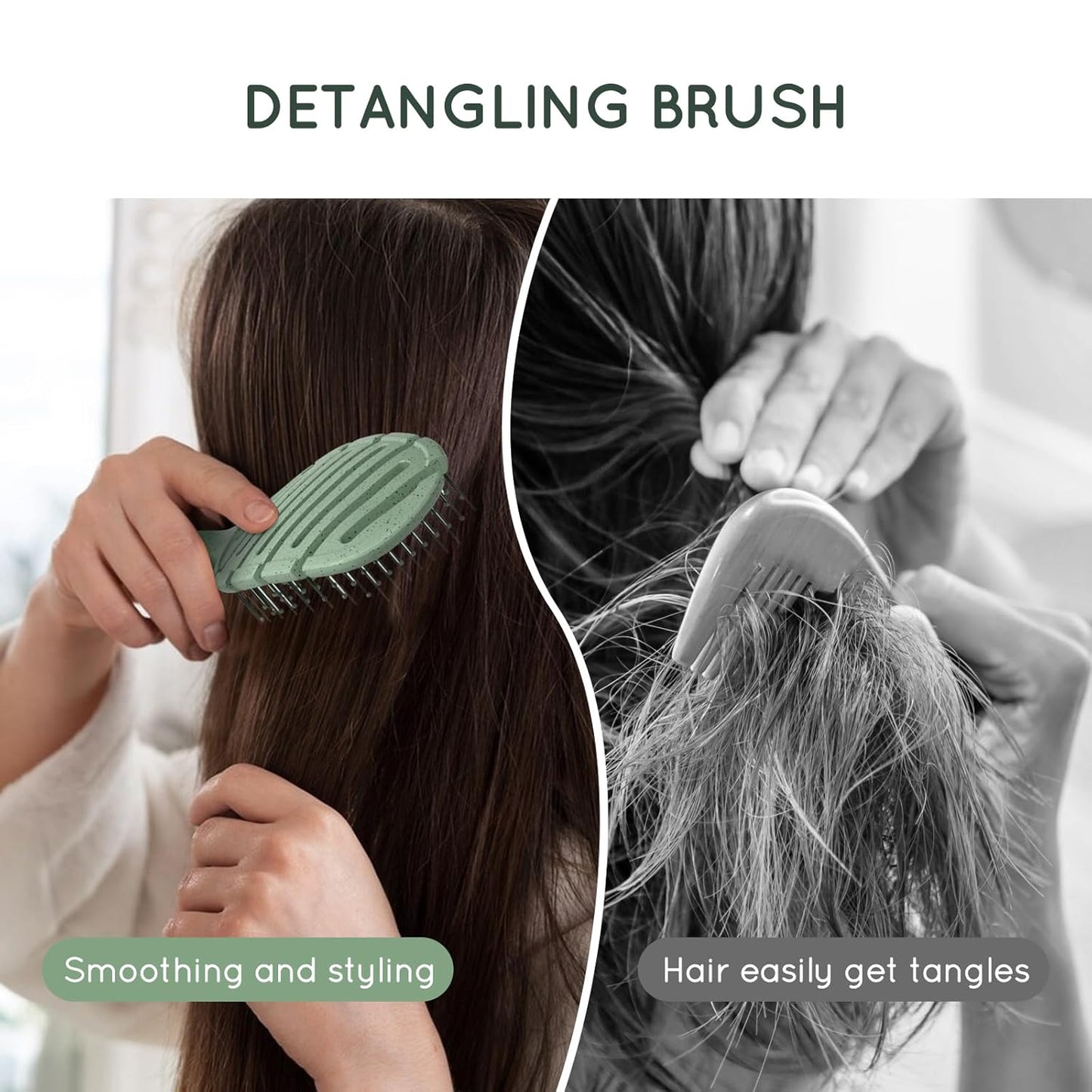 Detangler Hairbrush, Vented Detangling Brush for Straight, Wavy,Curly and Fine Hair, Dry and Wet, Quick Smoothing for Women and Men, Eco-Friendly & Sustainable Material (Green)