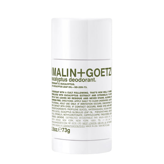 MALIN+GOETZ Eucalyptus Deodorant, Natural Effective Odor & Sweat Defense, For All Skin Types, Clear Color, No Residue/Stains, Free of Aluminum, Parabens, Cruelty Free, 2.6 Oz