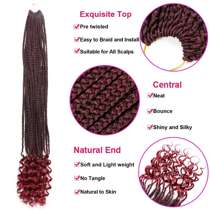 6 Packs 30 Inch Boho Goddess Box Braids Crochet Hair for Black Women (TBug#, 30 Inch (Pack of 6))