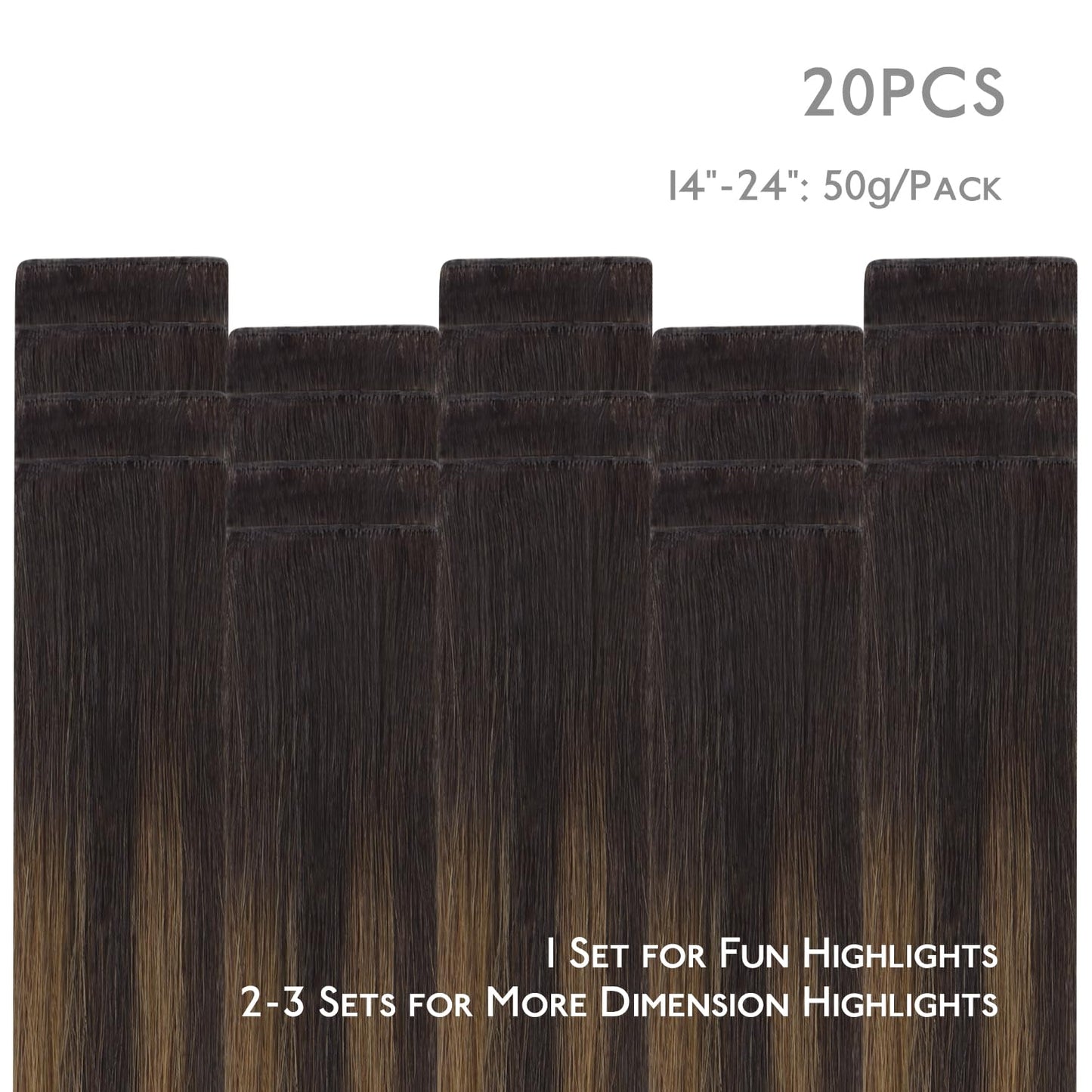 WENNALIFE Invisi Edge Tape in Hair Extensions Human Hair, 14 Inch 50g 20pcs Balayage Dark Brown Mixed Chestnut Brown Invisible Luxury Remy Hair Extensions Natural Seamless Injected Tape Ins Straight