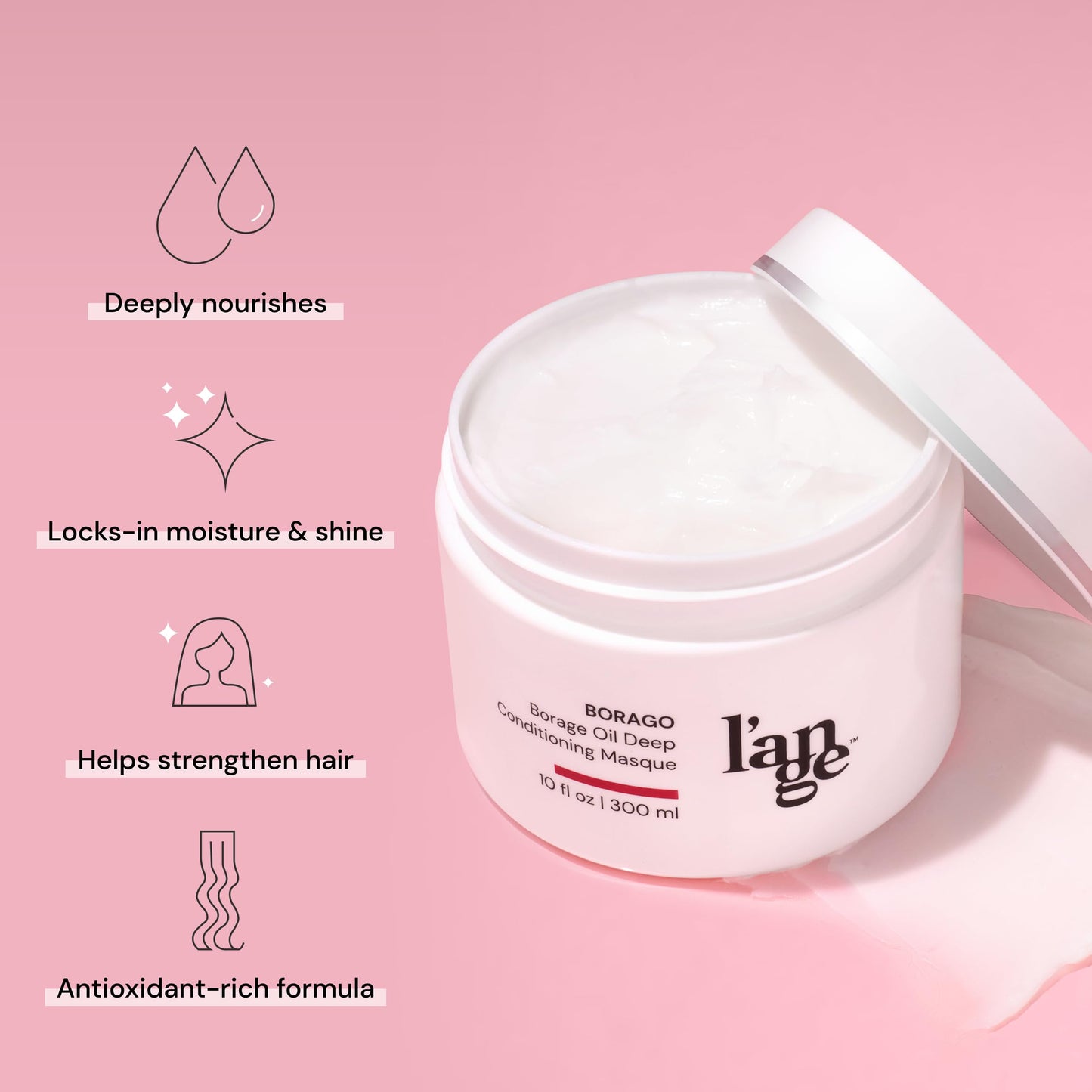 L'ANGE HAIR Borago Deep Conditioning Hair Mask for Damaged Hair | Moisturizing Deep Conditioner Mask | Borage Oil & Keratin Hair Treatment | Soft, Shiny & Frizz-Free | Sulfate & Paraben Free | 10 oz