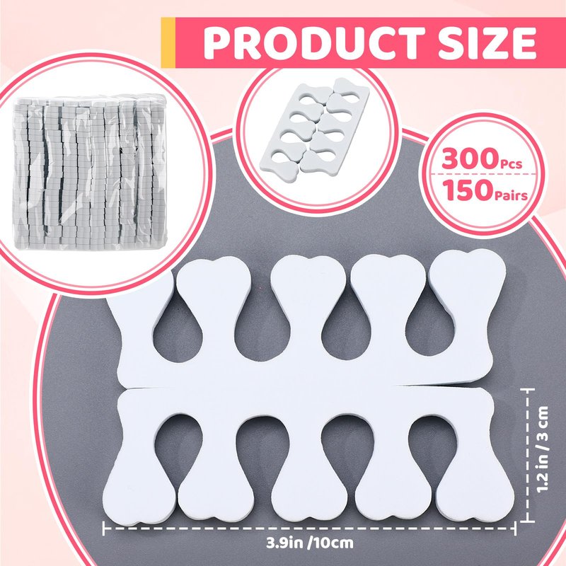 Potchen 300 Pcs Sponge Toe Separators for Nail Polish Bulk Finger Separators Toe Divider Spacer Pedicure Correct Foot Manicure Coating Gel Painting Soft Pedicure Supplies for Men Women, White