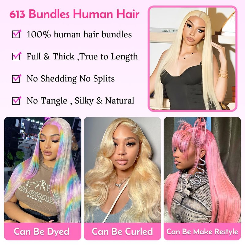 613 Bundles Human Hair 16 Inch 14A Grade Brazilian Virgin Human Hair 100g Bundles 1 Bundle Blonde Weave bundles
