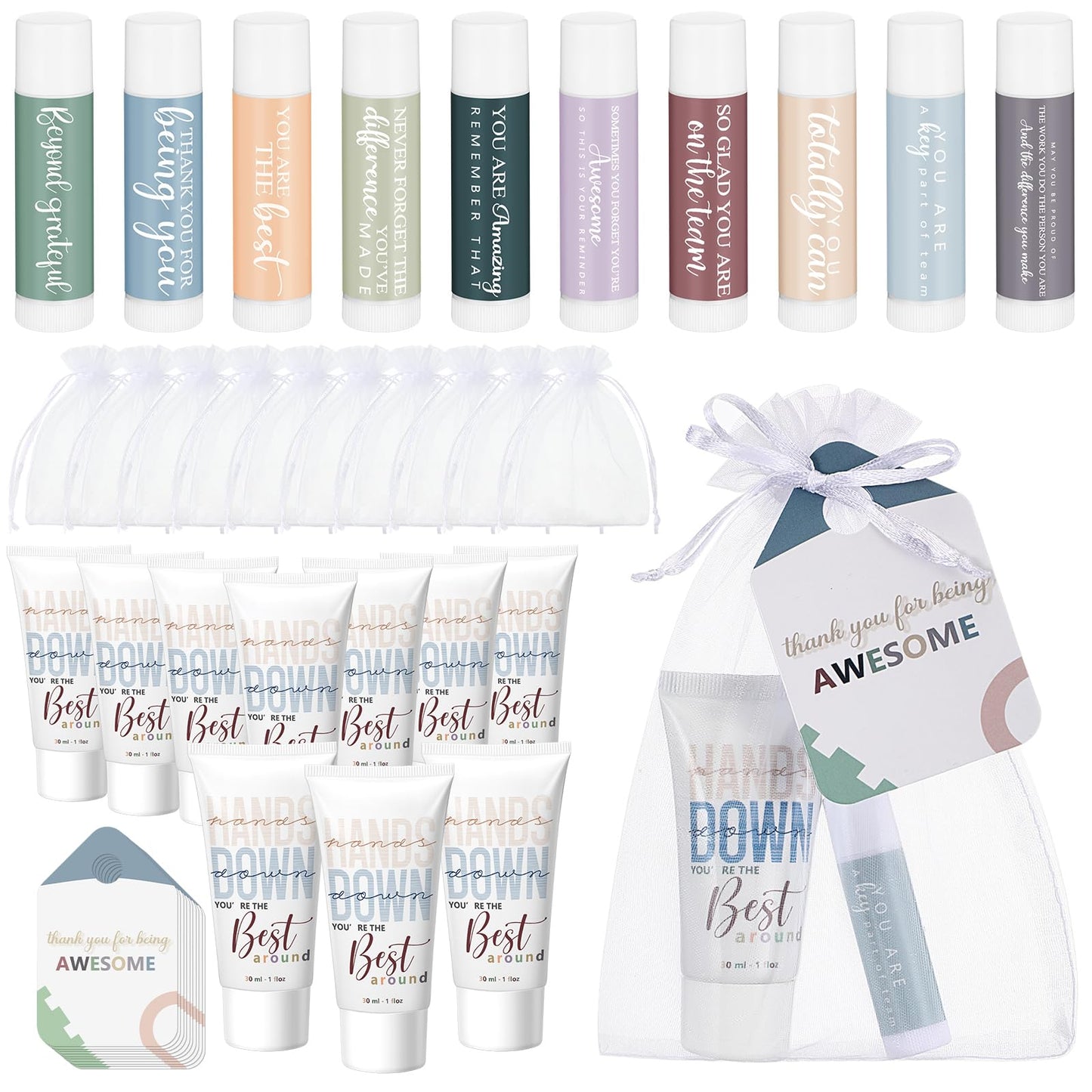 10 Sets CNA Week Thank You Gifts Bulk for Women Inspirational Hand Cream and Lip Balm Set Teacher Appreciation Gifts for Graduation Office Staff Assistant Team Coworker Summer Favor