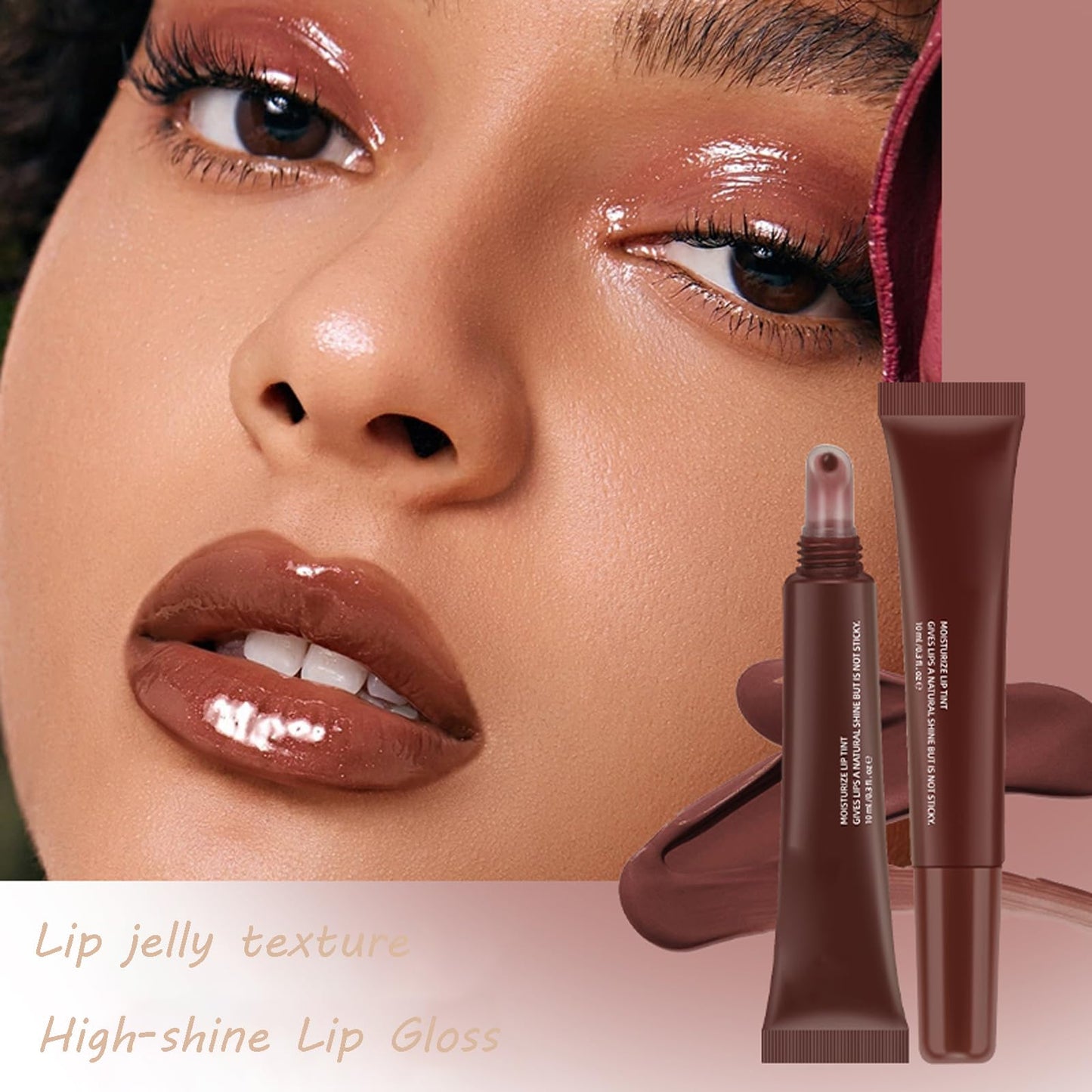 DENESTUP 5 Pcs Hydrating Lip Gloss Lip Jam Set, High Shine Glass Finish Nude Colors Moisturizing Glitter Plumping Lip Gloss Shiny Jelly Liquid Lipstick for Girls and Women