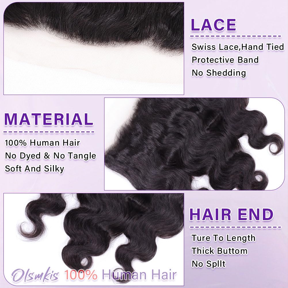 Body Wave HD Lace Frontal - 16 Inch 13x4 Transparent Closure | 100% Brazilian Virgin Hair, Pre-Plucked, Natural Black