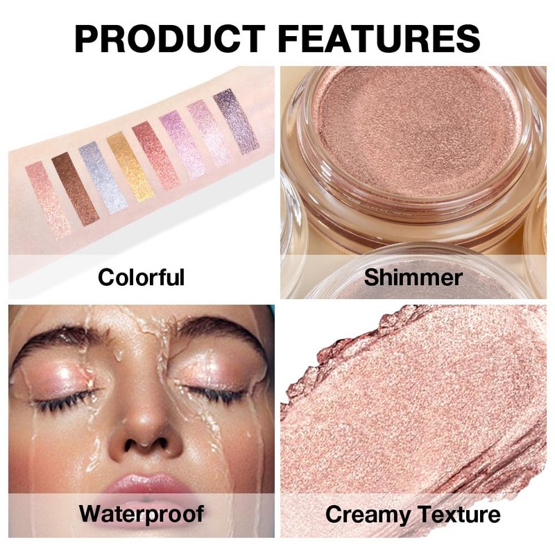 Champagne Glow Cream Shimmer Eyeshadow | Waterproof Beige Pearl Glitter for Natural & Soft Glam Makeup 8g