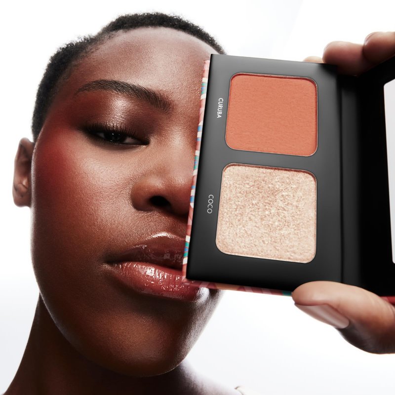 Black Up Blush & Highlighter Duo Palette Full Coverage Color Face Cheeks Makeup Palette All Day Wear Blendable Multi Use Eyes to Blush Velvety Finish, Contour to Highlight Natural Radiant Look (02)