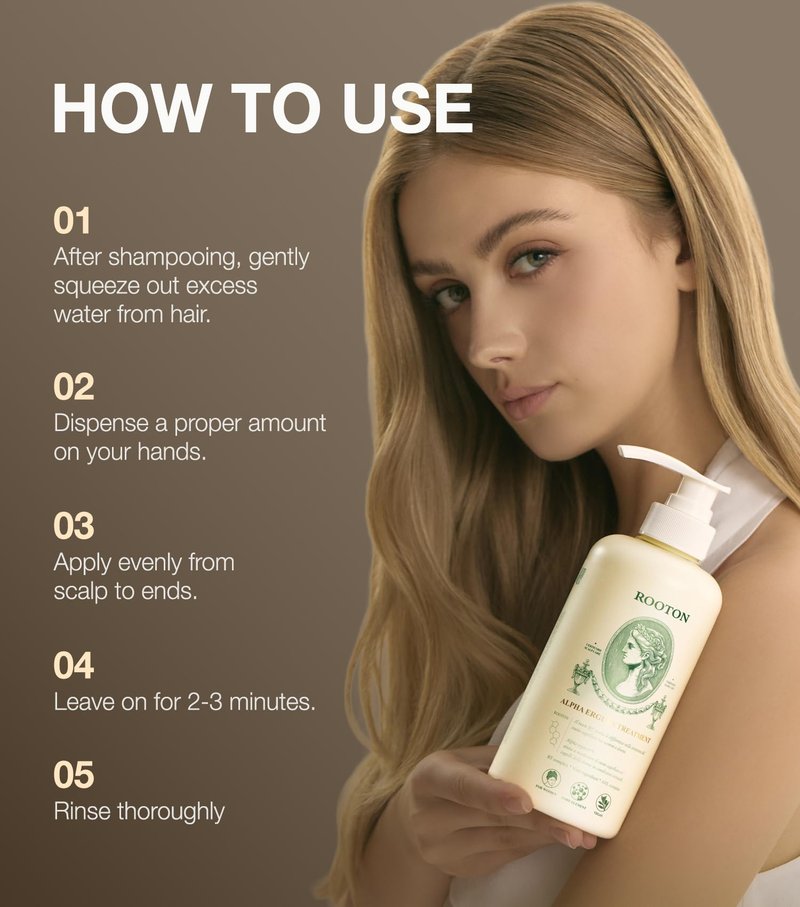 ROOTON Alpha Erguen Hair Loss Treatment for Women, Vegan Conditioner for Thinning Hair, Weak Hair & Scalp Care, Pregnancy Safe Formula & Postpartum Hair Care, 500ml / 16.9 fl oz