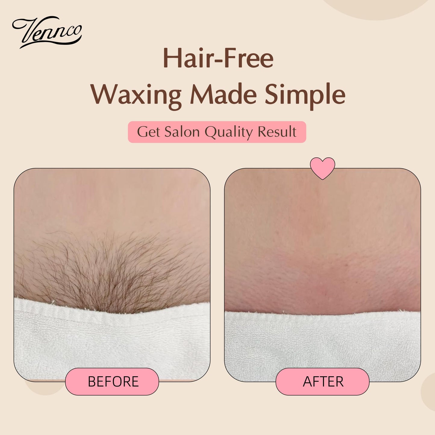 Vennco 2.5lb Cream Hard Wax Beads, Premium Coconut-Infused Hair Removal Wax for Full Body - Ideal for Brazilian, Bikini, Legs, Arms, Chest, and Back