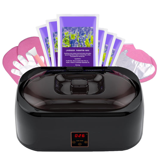 Paraffin Wax warmer for Hand and Feet, Includes 4000ml Wax warmer Machine and 6 packs of Lavender scented Paraffin Wax, Enjoy take care of your hands and feet (black)