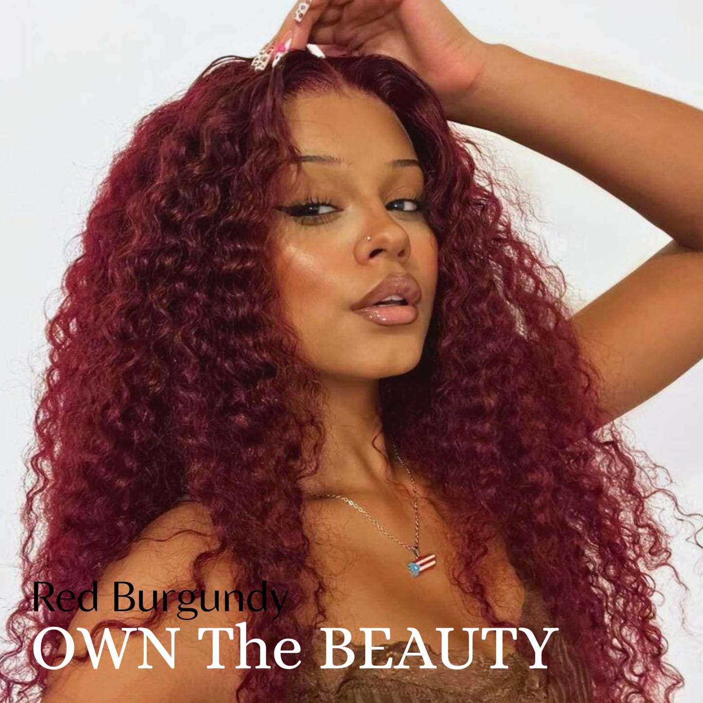 ALHER #99J Dark Red Burgundy Water Wave 2x6 HD Lace Closure Water Wave, 12A Invisible Single Knot Pre-Plucked Brazilian Human Hair Lace Closure Wet n Wavy Middle Part Baby Hair (150% Density, 12 Inch)
