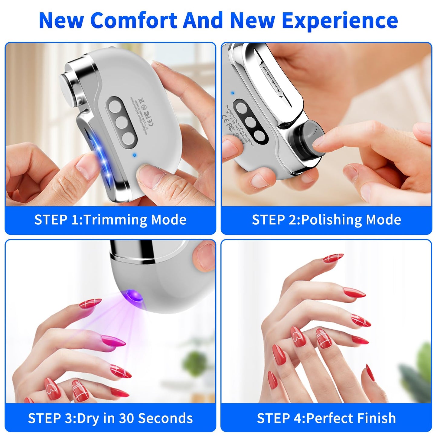 3-in-1 Electric Nail Clipper-3 Speed Adjustable Smart Nail Clippers for Seniors-USB Rechargeable Fingernail Clipper with LED Light,with Nail Scraps Storage for Thick Toenails,Adult,Seniors