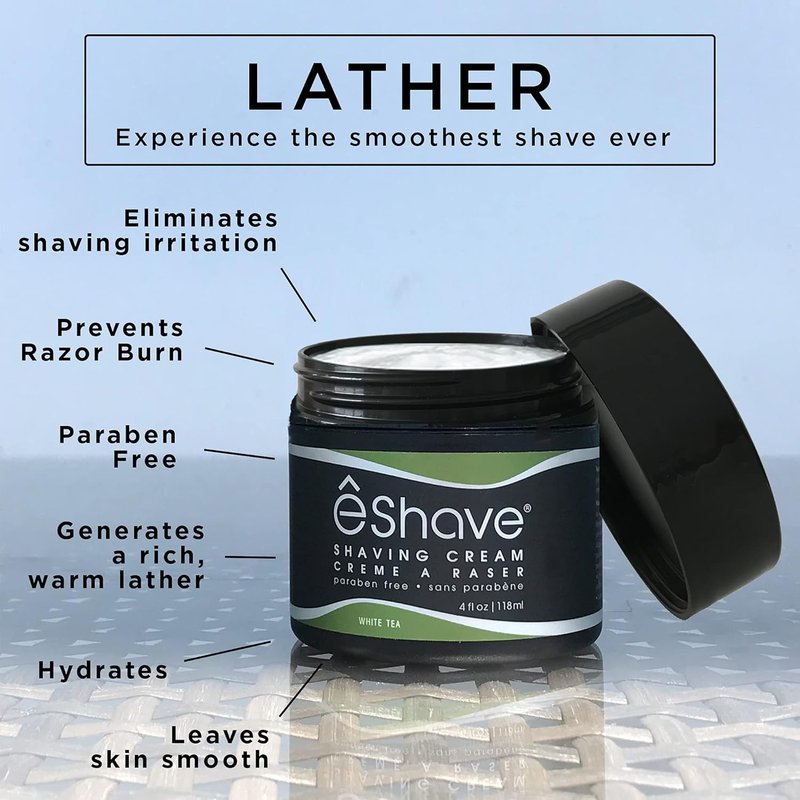 eShave Shaving Cream for Men - White Tea Formula | Prevents Irritation & Razor Burn, Rich Lather for a Smooth Shave